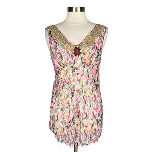 Lili Petrus Express Womens Pink Silk Sheer Printed Sleeveless Tunic Top size 12